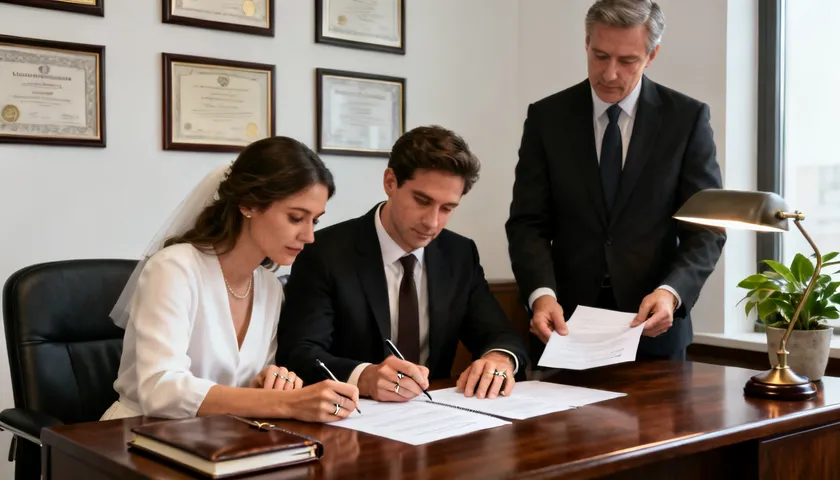 A couple reviews a postnuptial agreement update years after their wedding