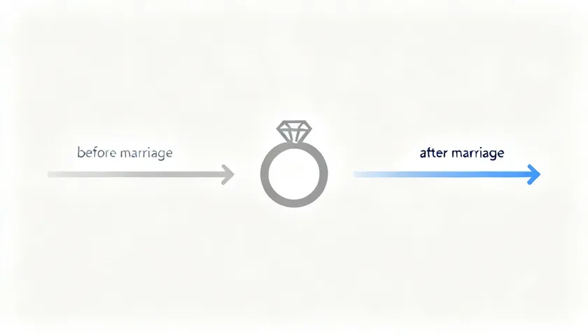 Timeline comparing when a prenup versus a postnup is signed