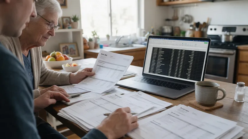An adult reviewing retirement and brokerage account statements at home under a financial power of attorney.