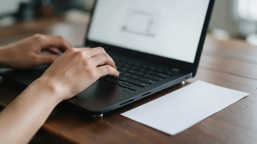 Close-up of hands completing a financial power of attorney form online on a laptop.