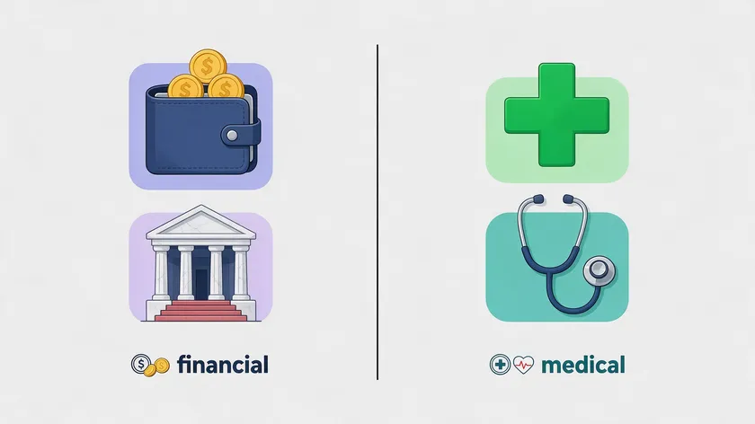 Side-by-side comparison illustration showing the difference between financial power of attorney and medical power of attorney.
