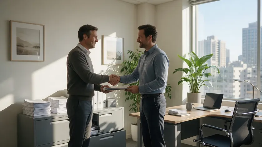 A business owner handing over paperwork to a trusted manager under a general power of attorney before traveling.
