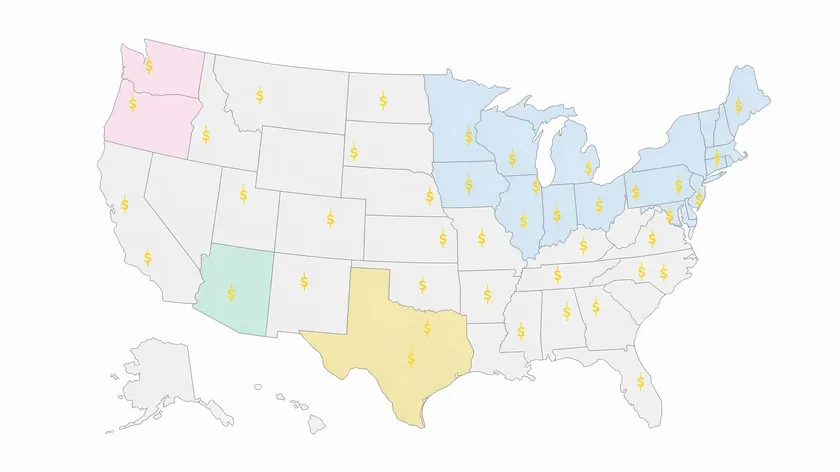 Illustrated U.S. map with dollar signs across states, representing how power of attorney cost varies from state to state.