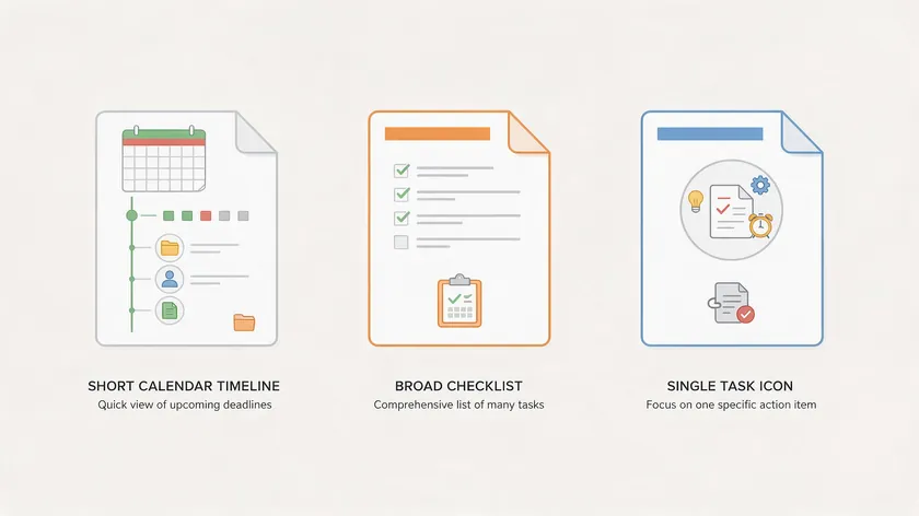 Illustration comparing a short calendar timeline, a broad checklist, and a single task icon representing temporary, general, and limited powers of attorney.