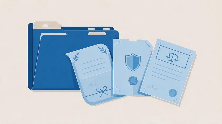 Illustration of an organized folder holding a power of attorney document alongside other estate planning papers.