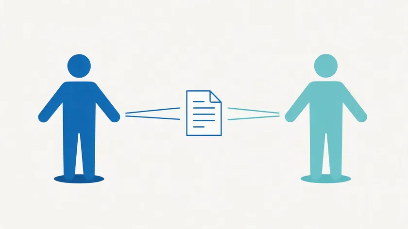 Simple illustration representing the principal and agent connected by a power of attorney document.