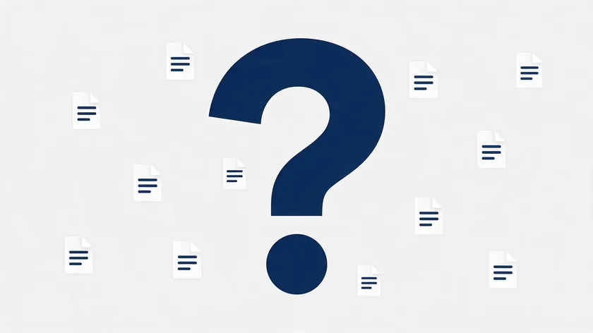 Illustration of a question mark surrounded by document icons representing frequently asked questions.