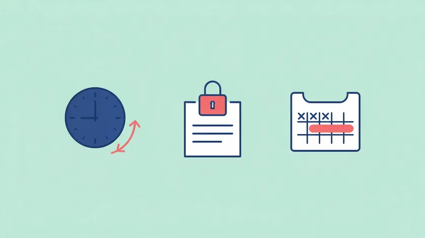 Simple icons representing springing, limited, and temporary powers of attorney: a clock, a padlock, and a calendar.