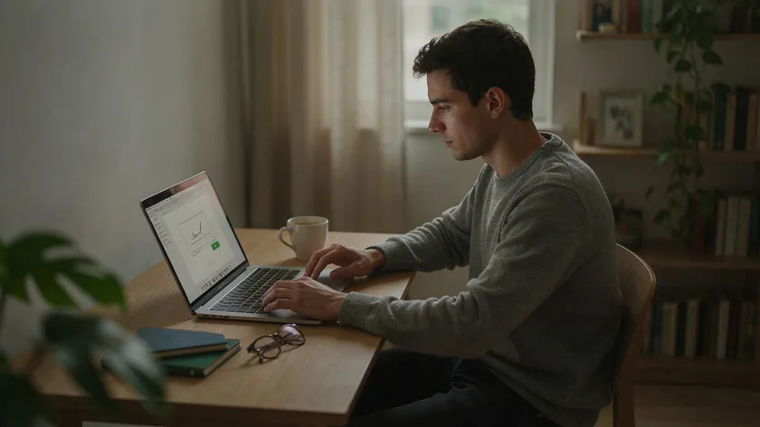 Man signing electronically on a laptop at a home desk with an e-signature field on screen