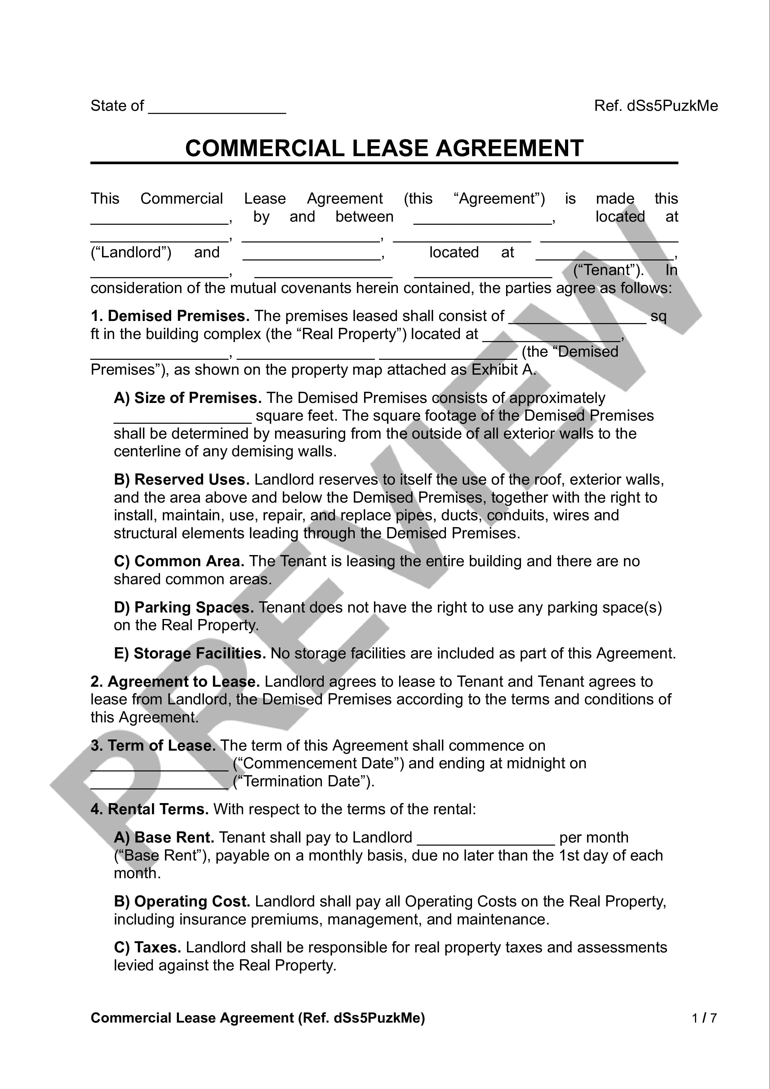 Preview Commercial Lease Agreement
