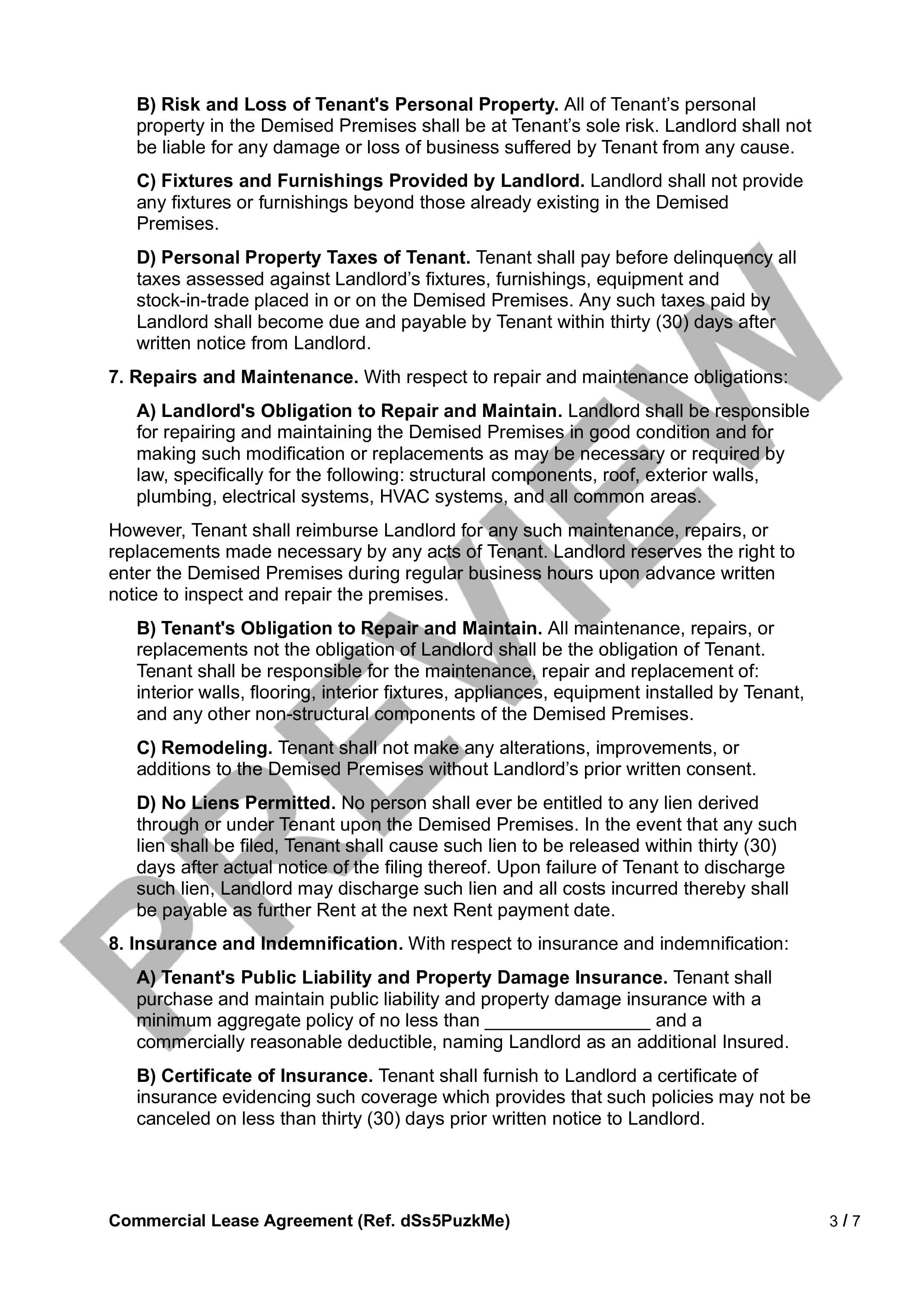 Preview Commercial Lease Agreement