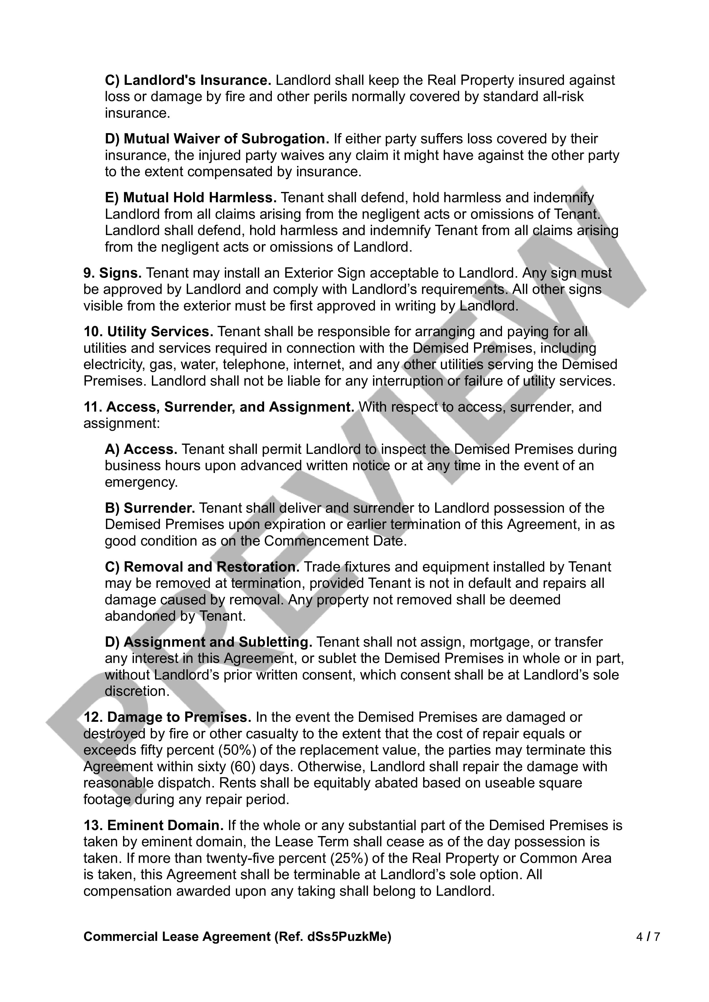 Preview Commercial Lease Agreement