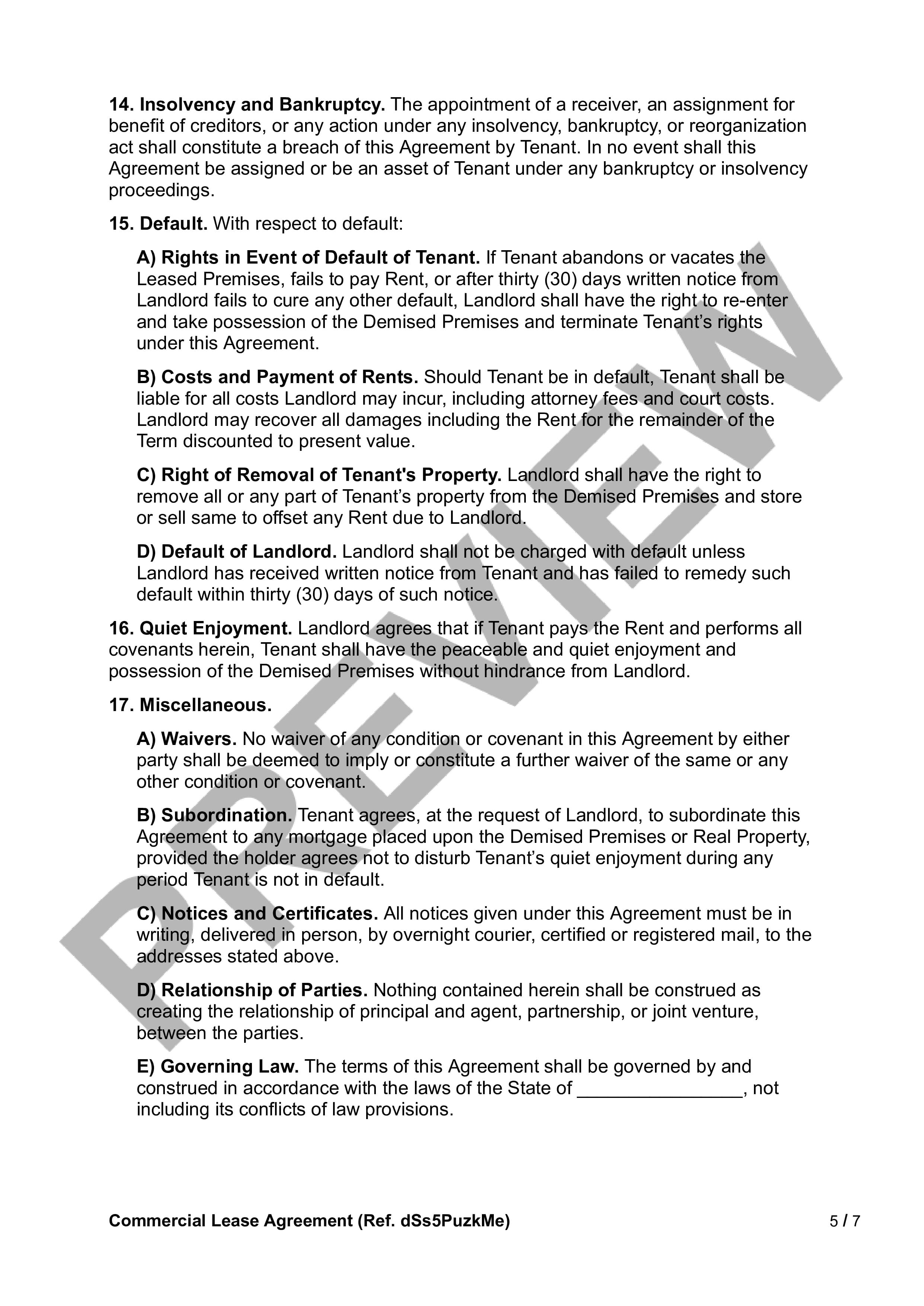 Preview Commercial Lease Agreement