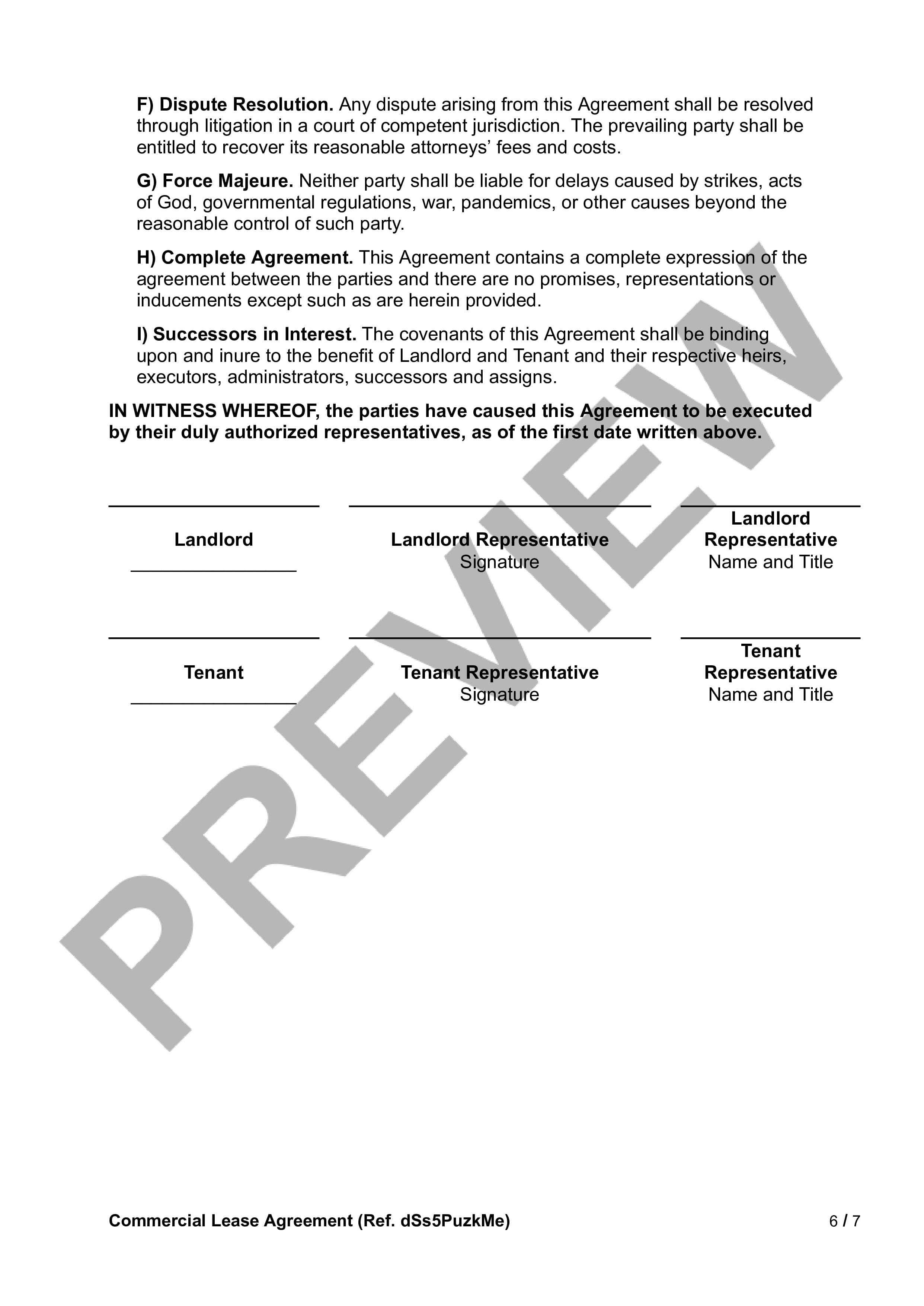 Preview Commercial Lease Agreement