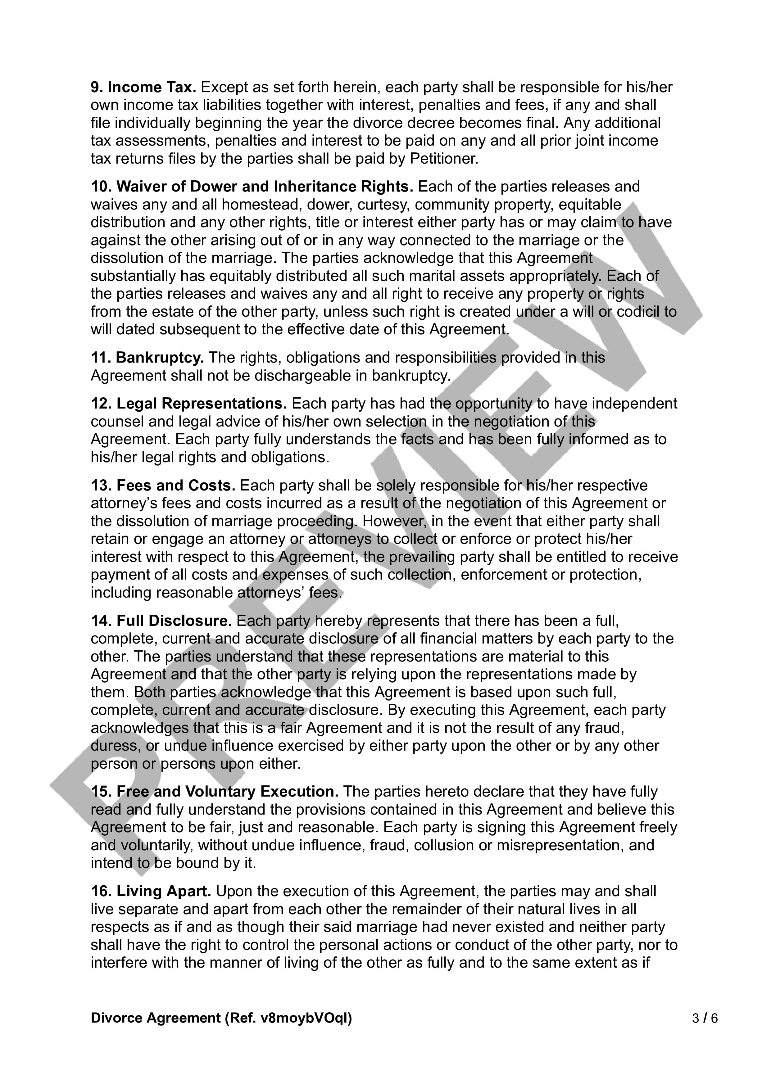Preview Divorce Agreement