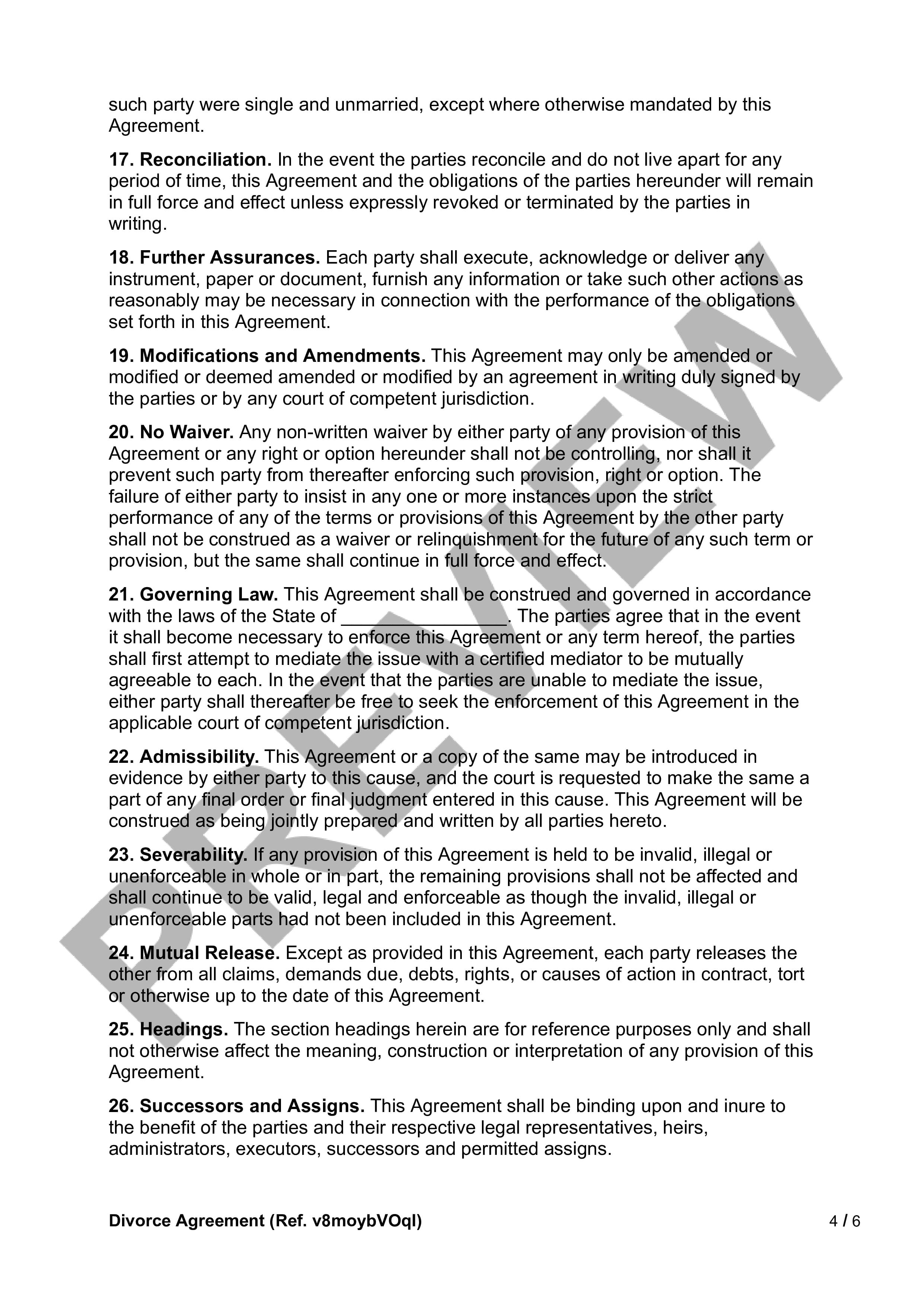 Preview Divorce Agreement