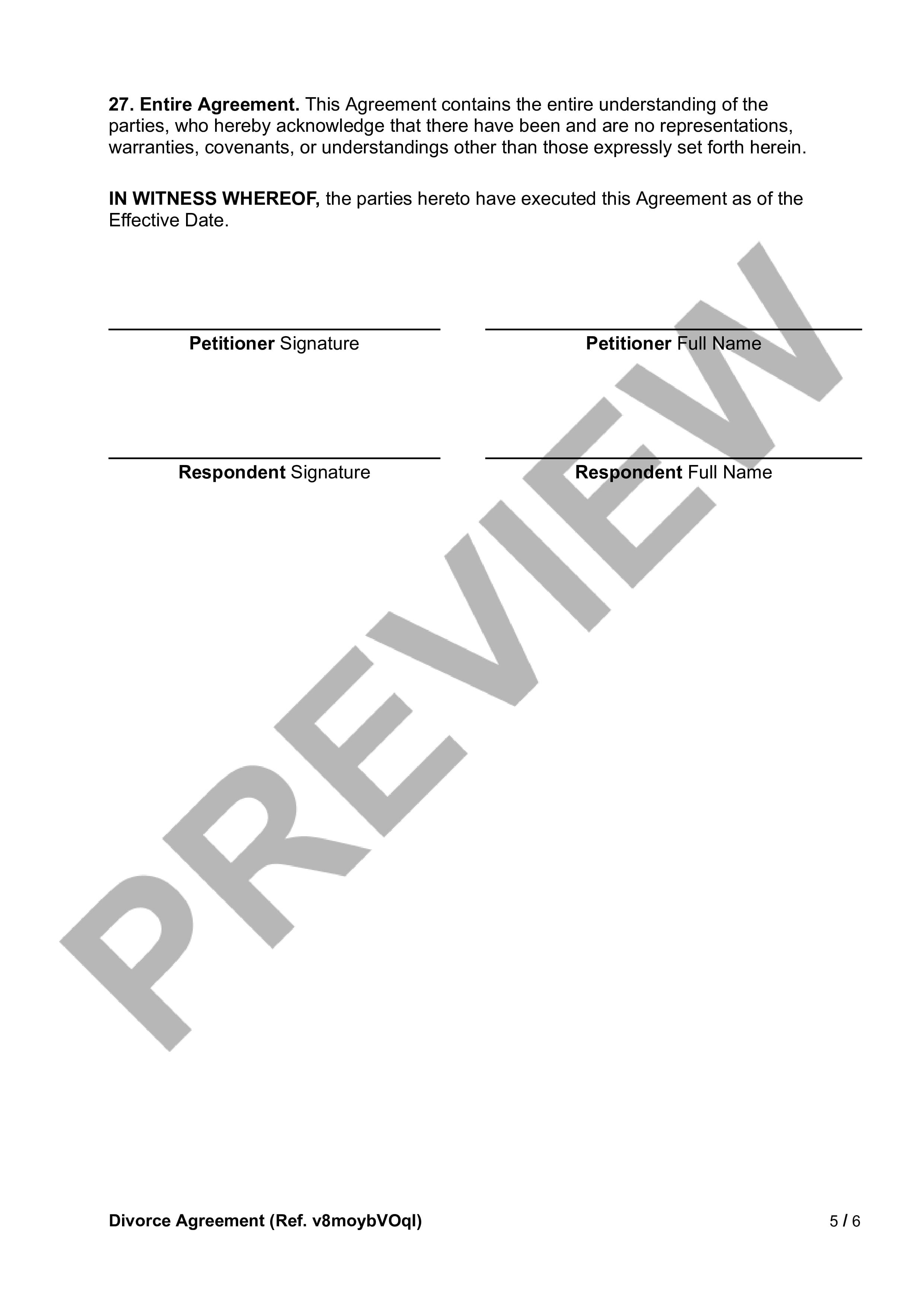 Preview Divorce Agreement