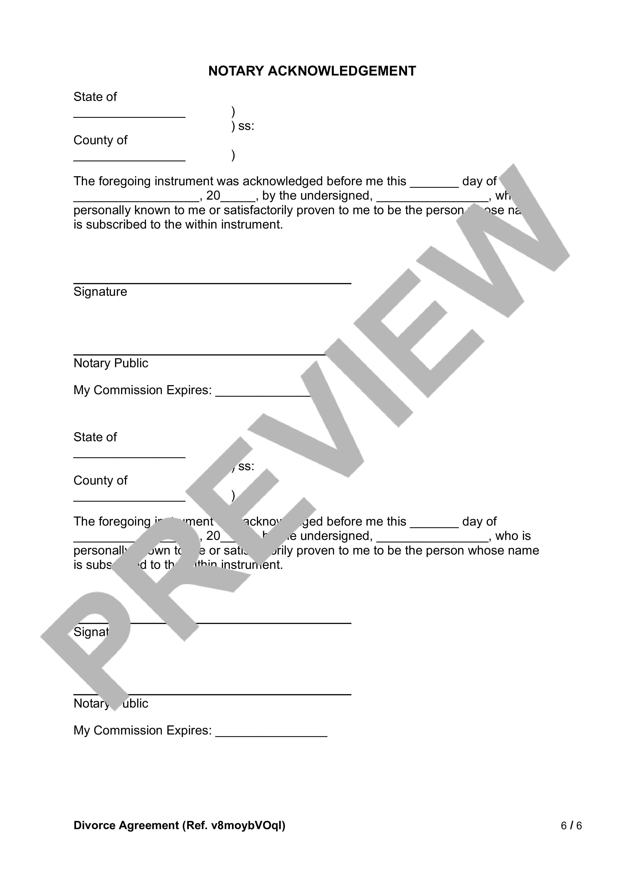 Preview Divorce Agreement