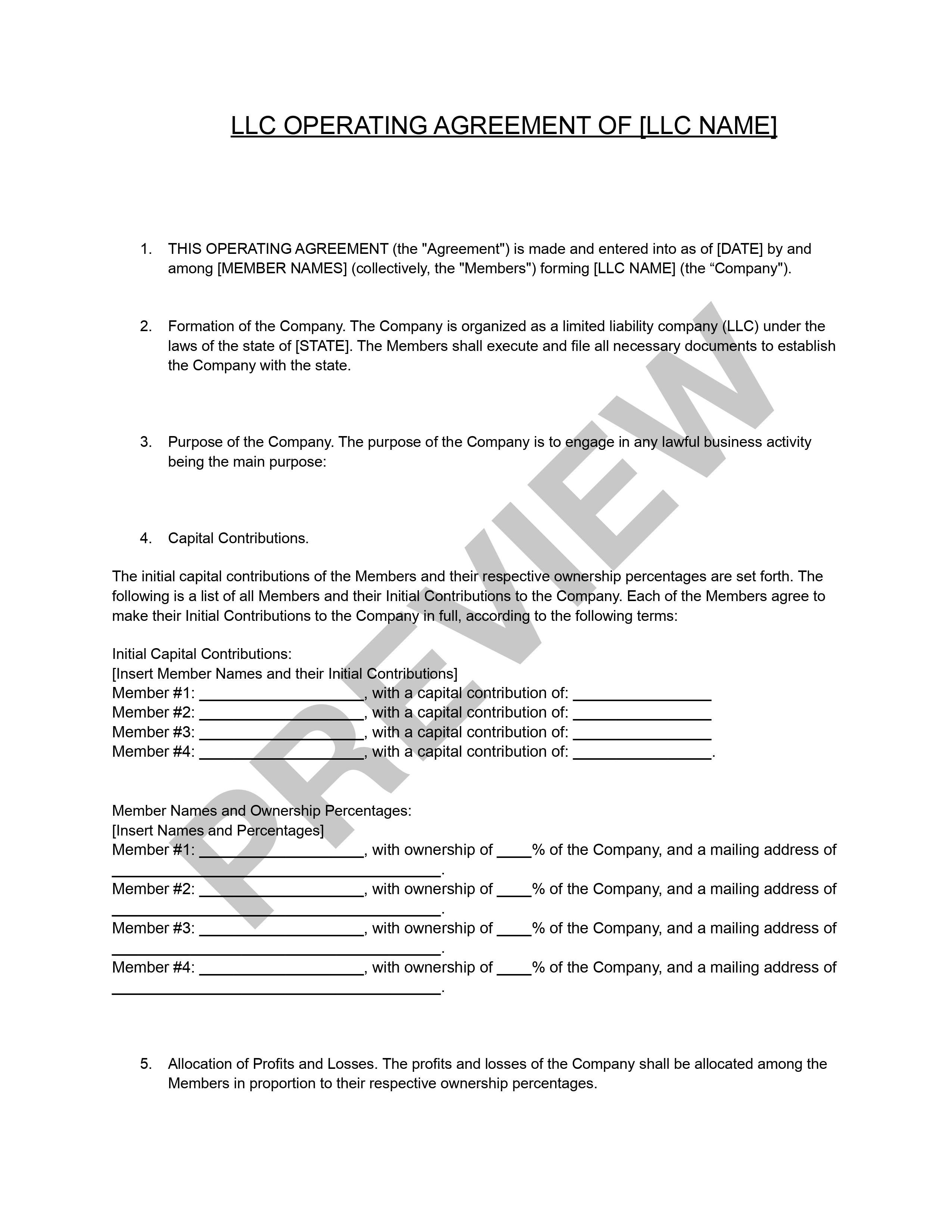 Preview LLC Operating Agreement