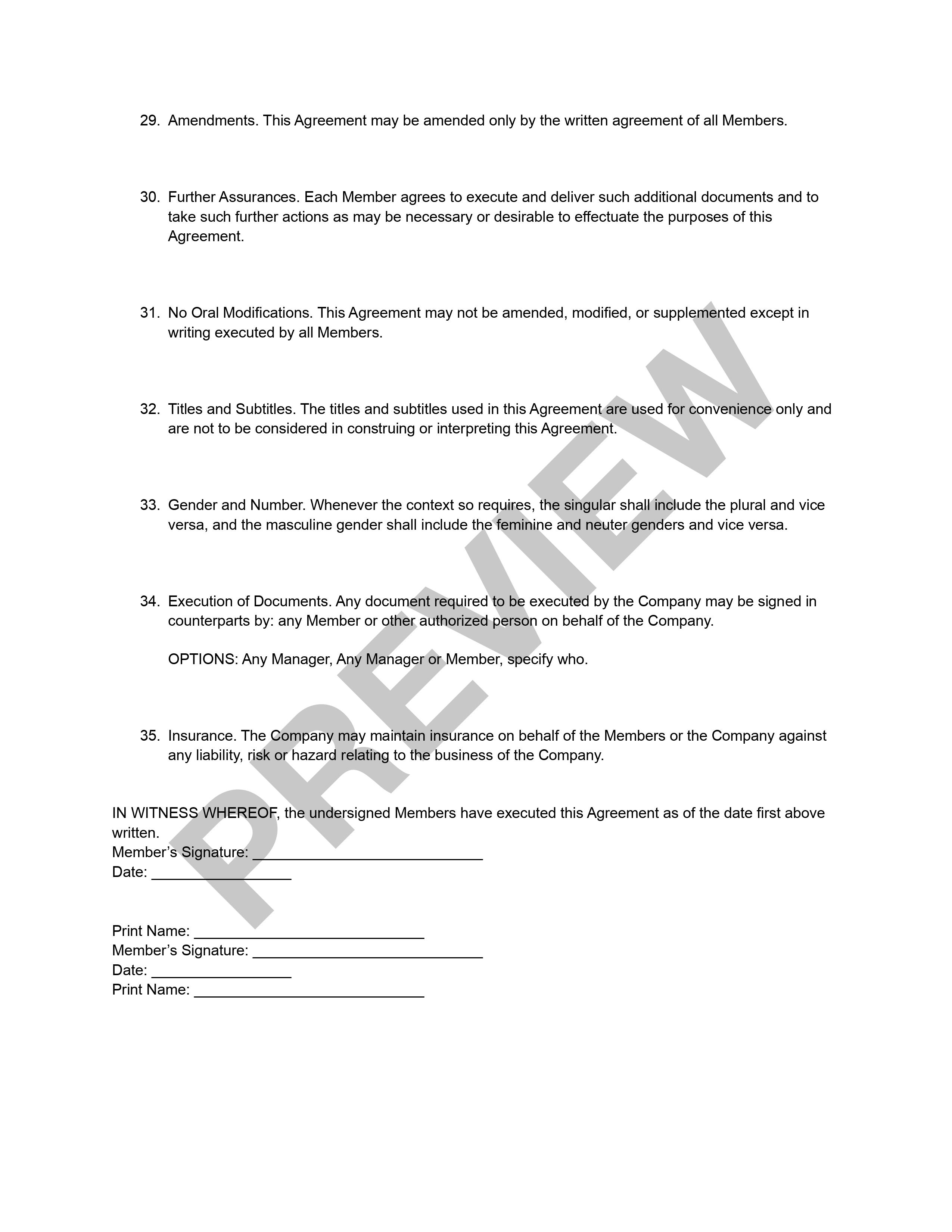 Preview LLC Operating Agreement