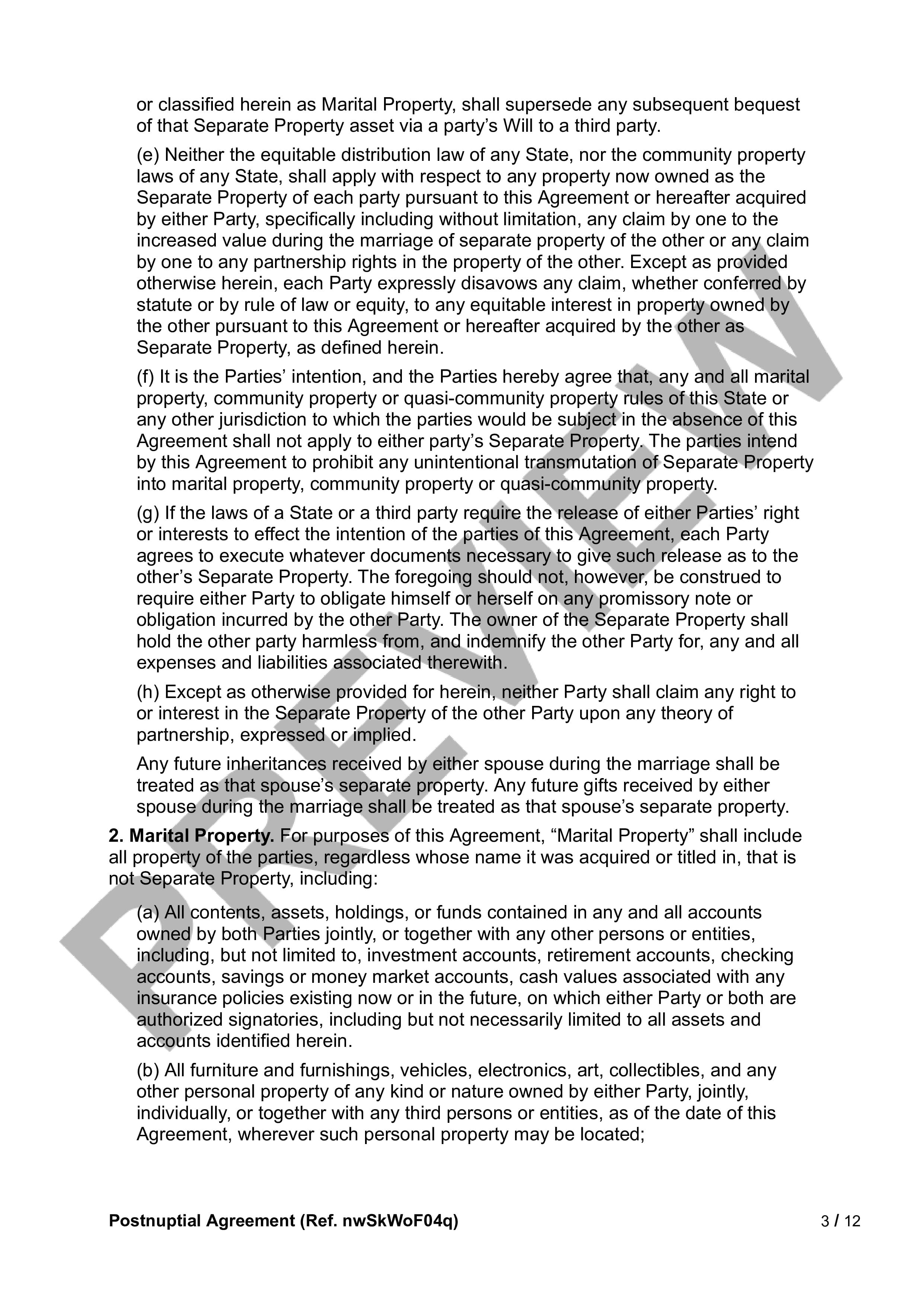 Preview Postnuptial Agreement