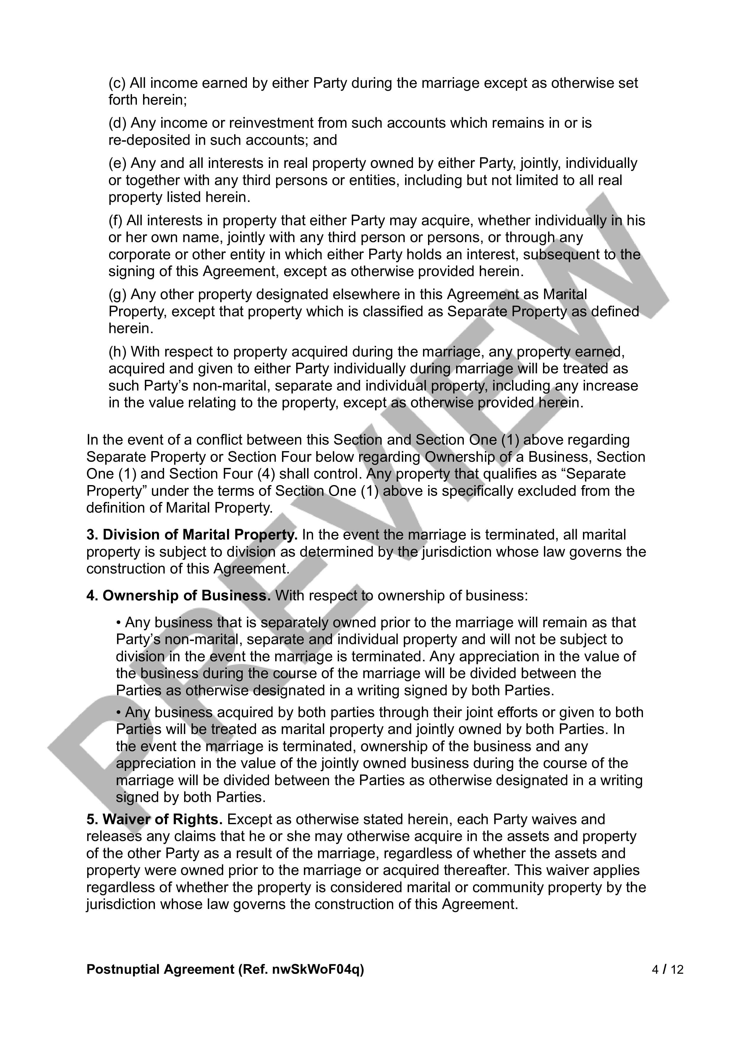 Preview Postnuptial Agreement