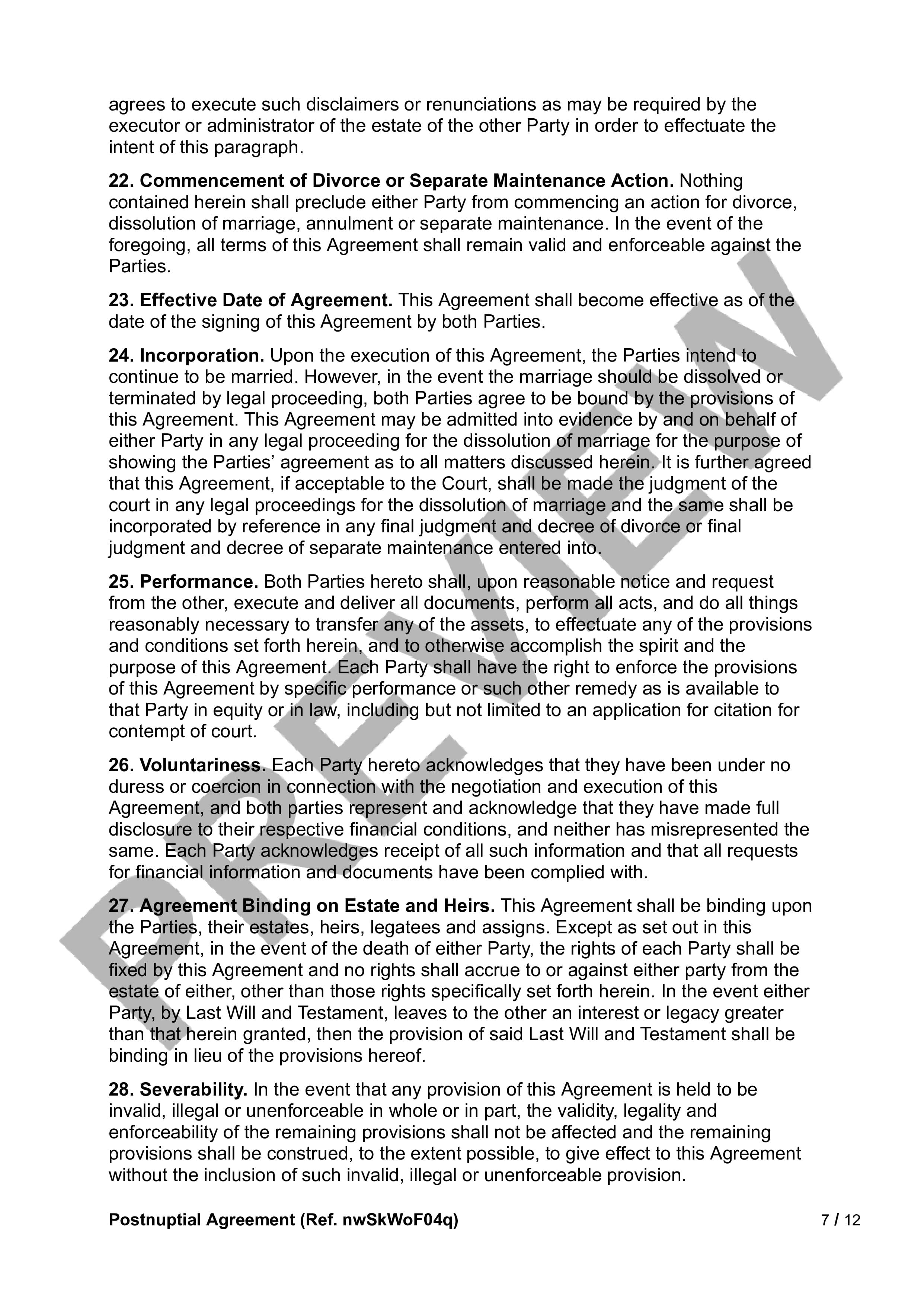 Preview Postnuptial Agreement