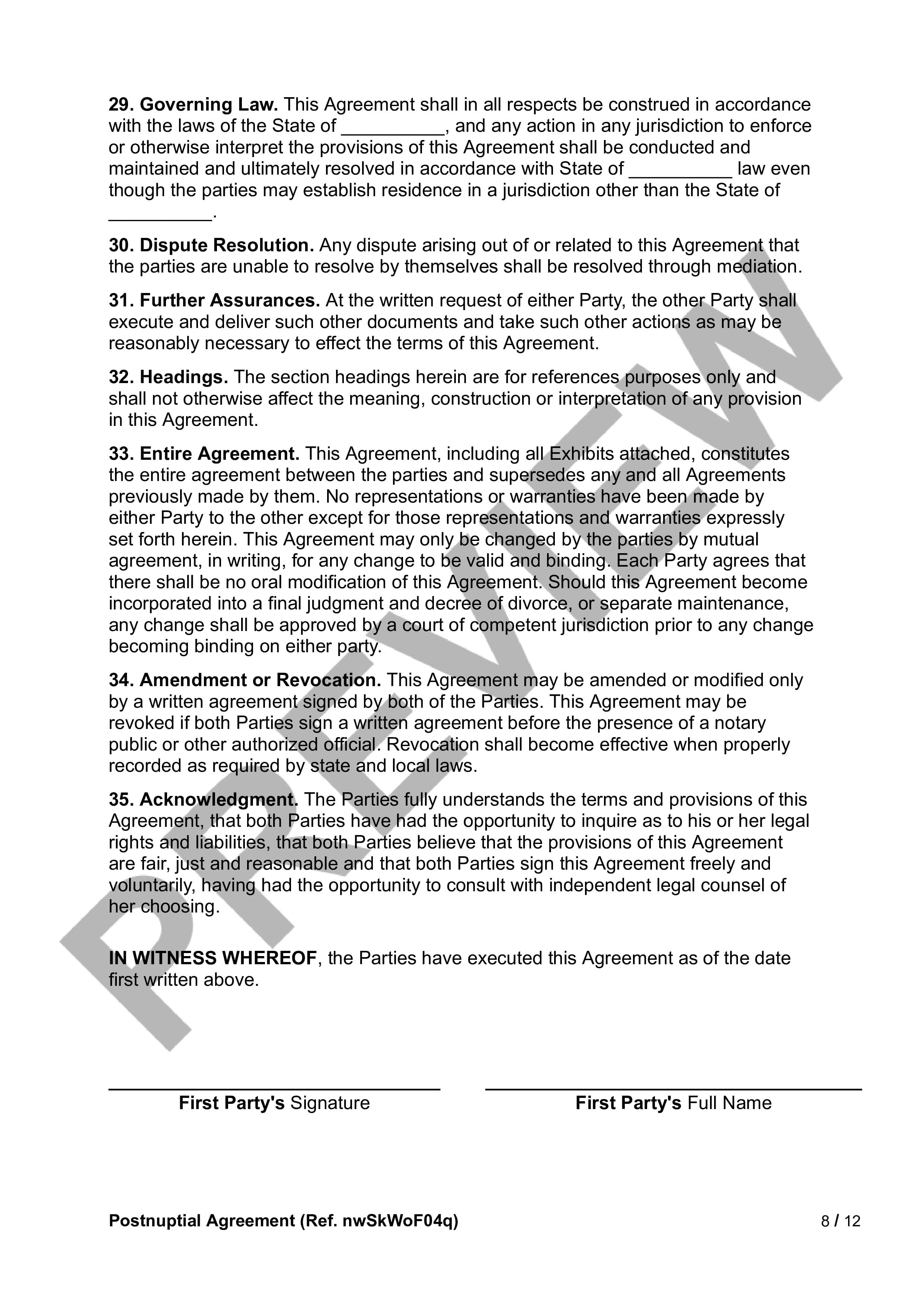 Preview Postnuptial Agreement