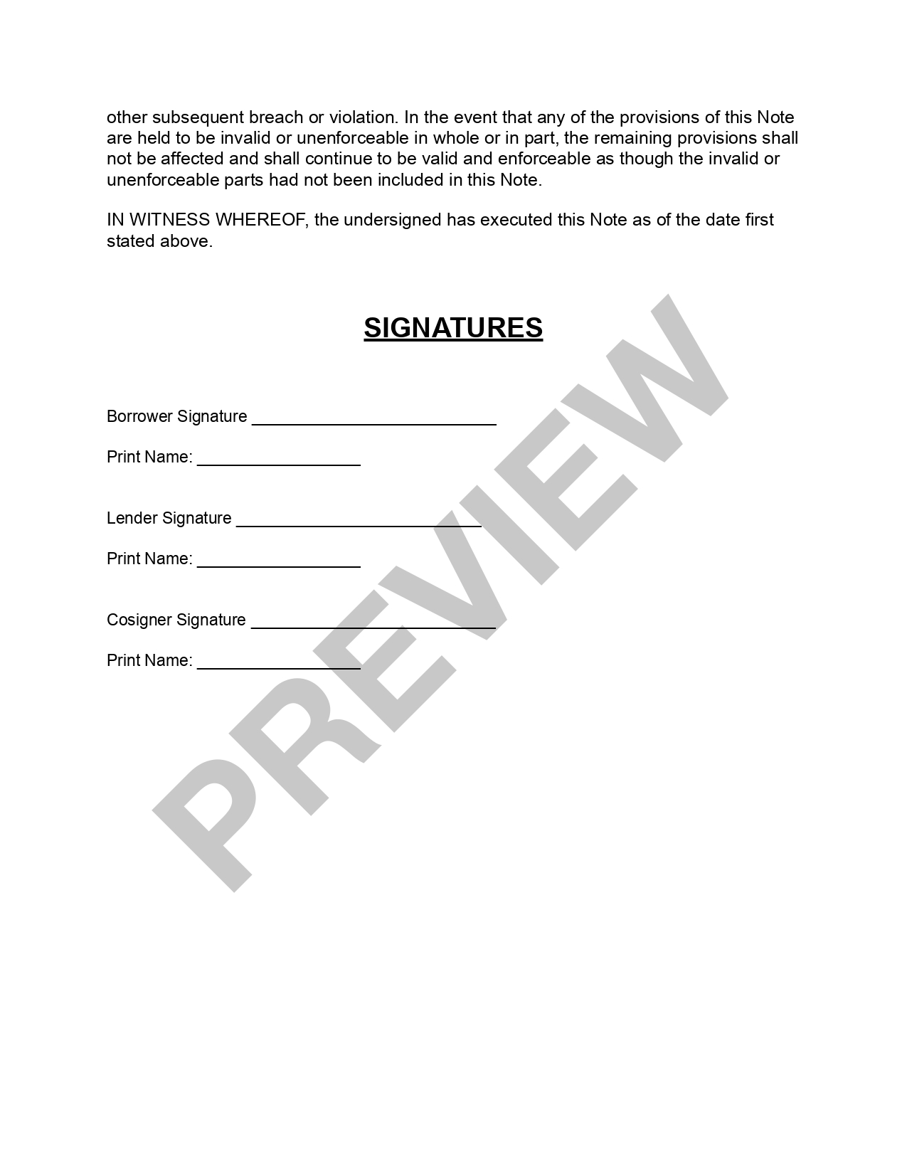 Preview Promissory Note