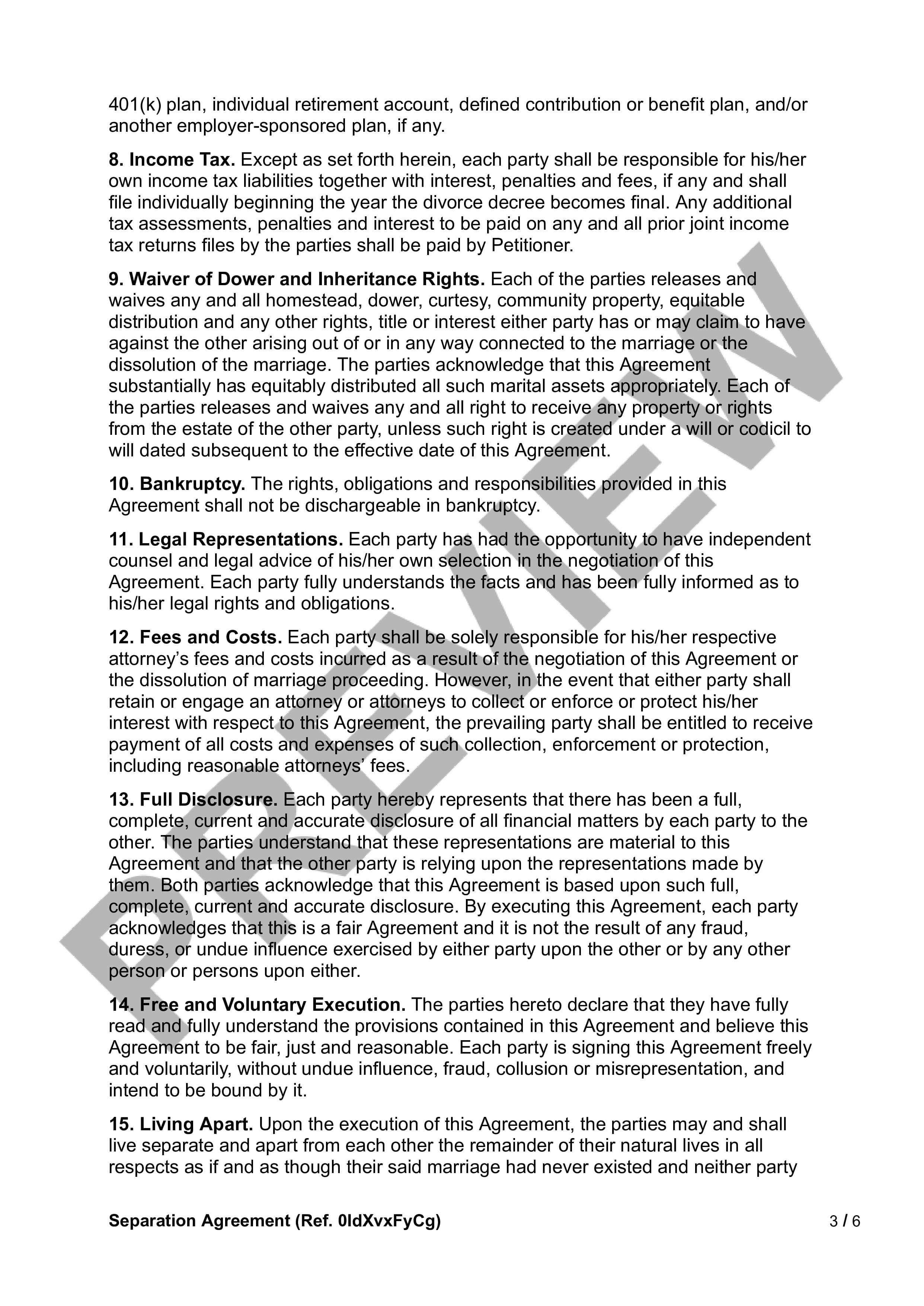 Preview Separation Agreement