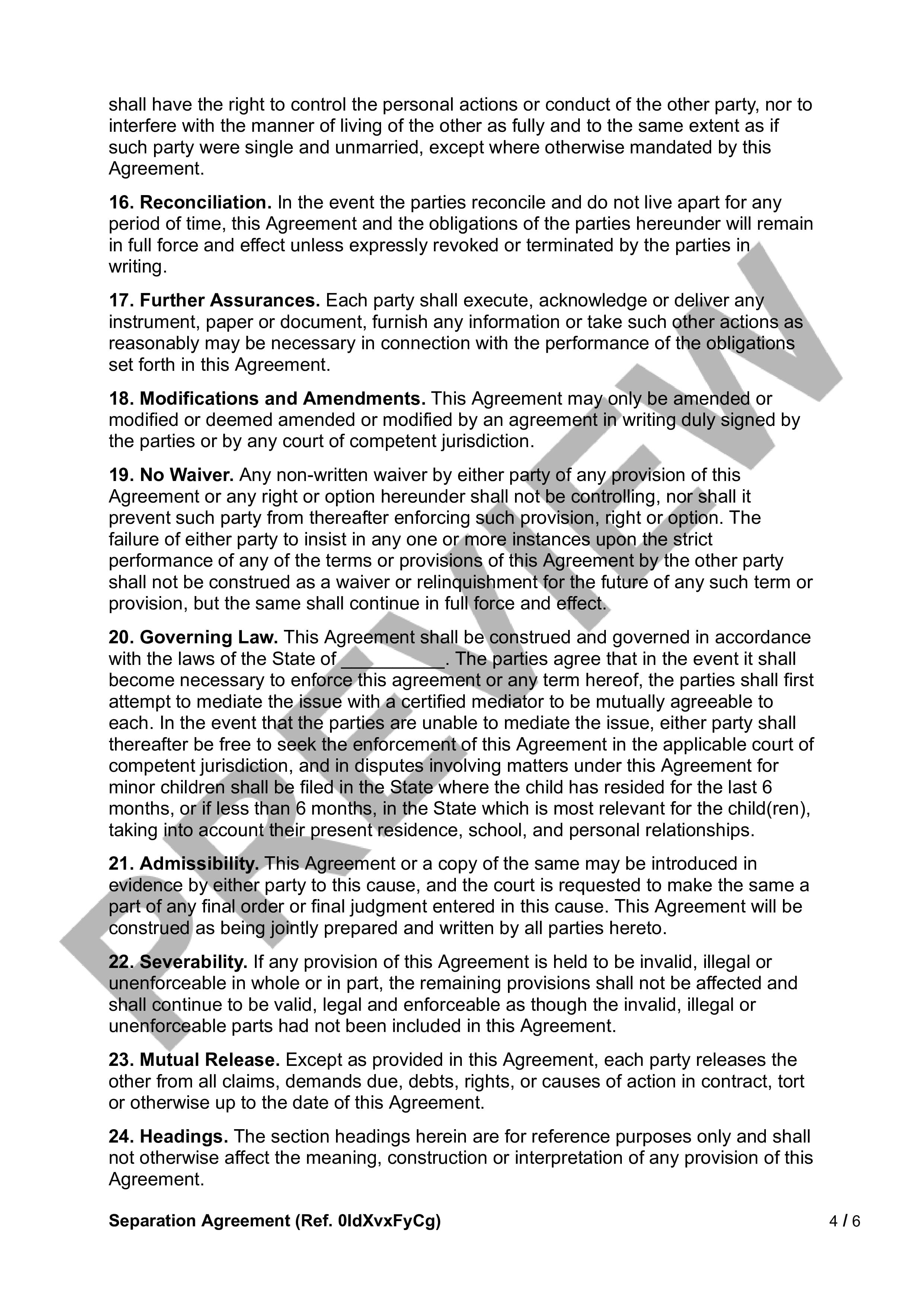 Preview Separation Agreement