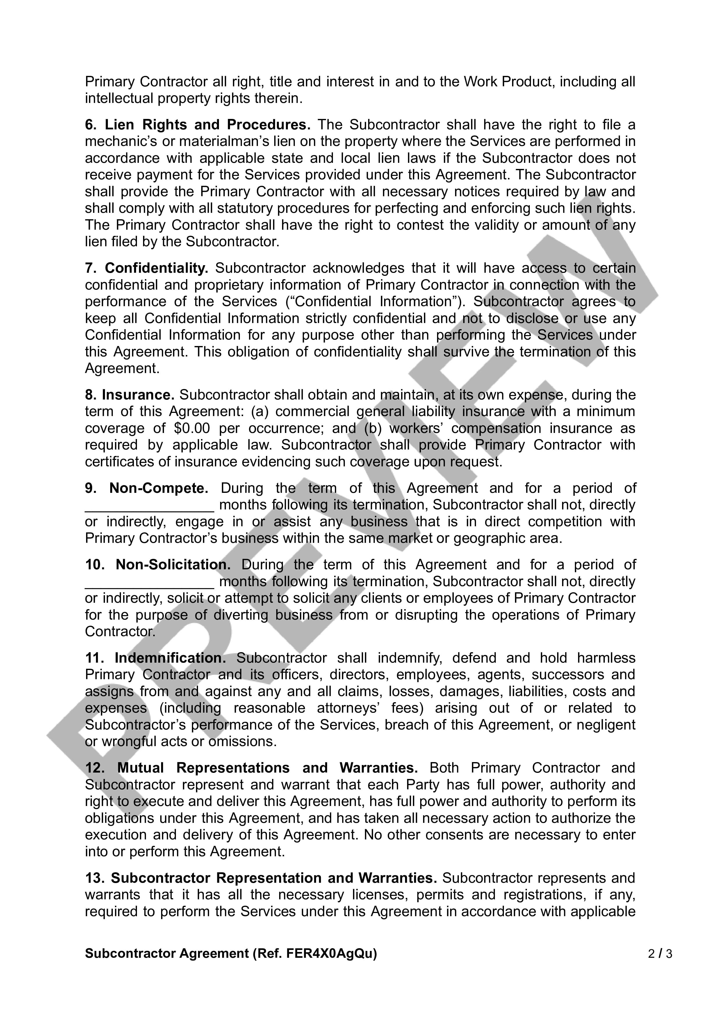 Preview Subcontractor Agreement
