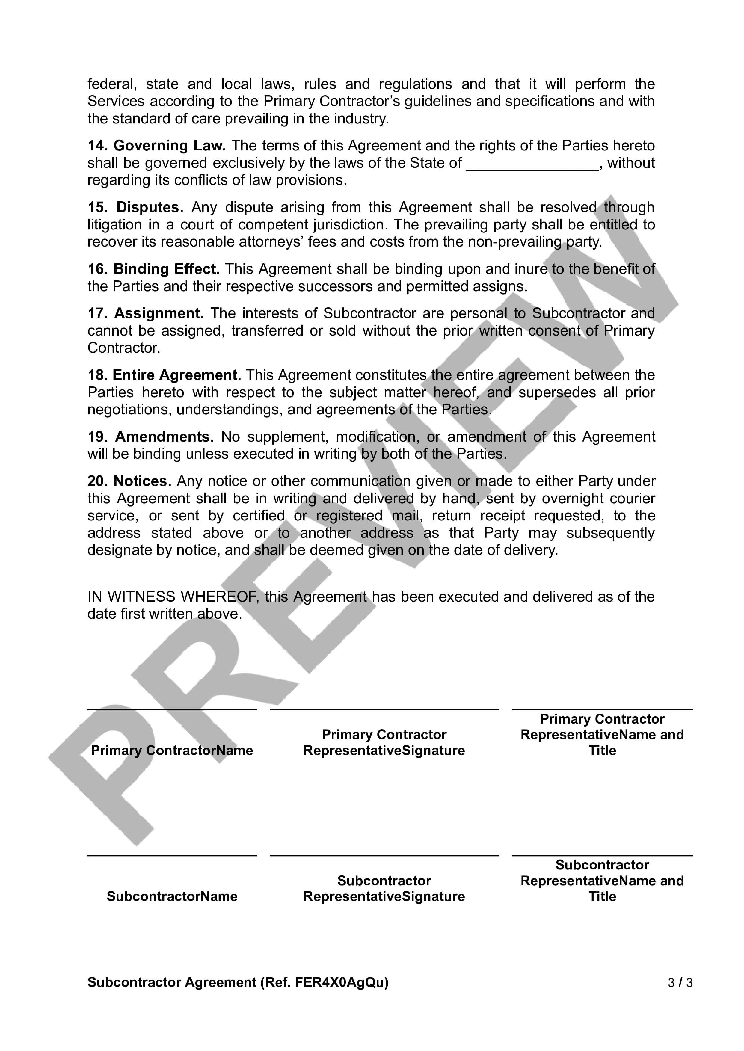 Preview Subcontractor Agreement