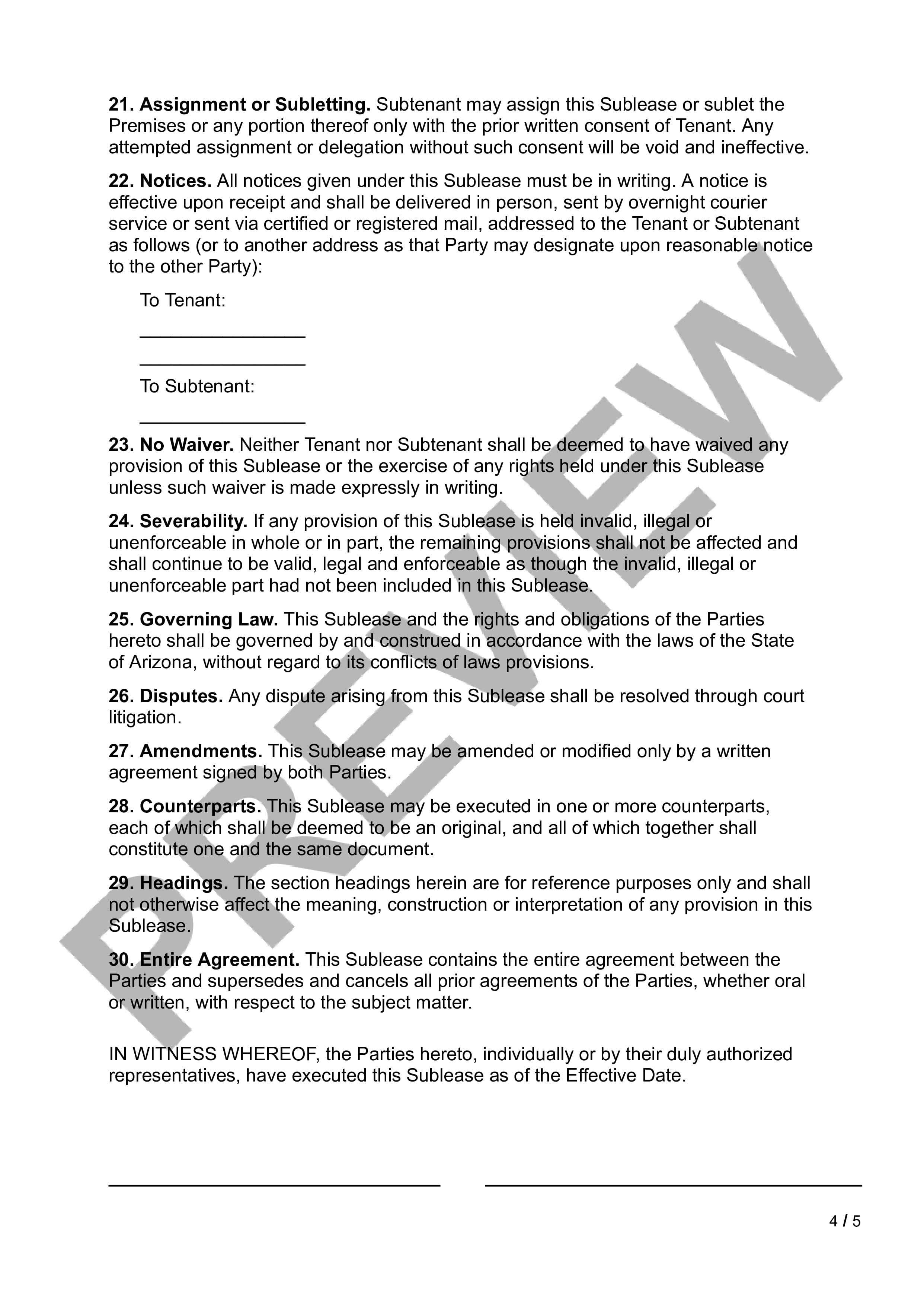 Preview Sublease Agreement